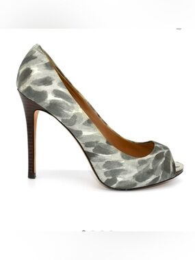 Ann Taylor Perfect Platform Dahlia Peep Toe Pumps Brush Strokes Gray Sliver SZ 9
